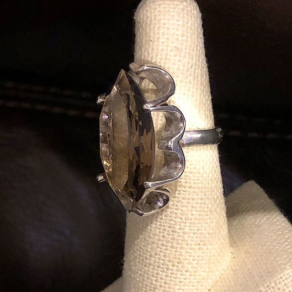 Faceted Smokey Quartz Faceted Tension Mount Vintage Sterling Silver Ring Sz 6 - Picture 16 of 16